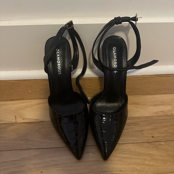 Black Patent Snakeskin Glamorous Heels - Picture 2 of 3